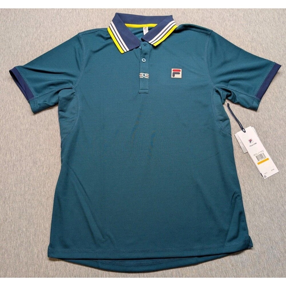 Fila Heritage Tennis Striped Polo Shirt Mens Size Small Green Yellow $70 New